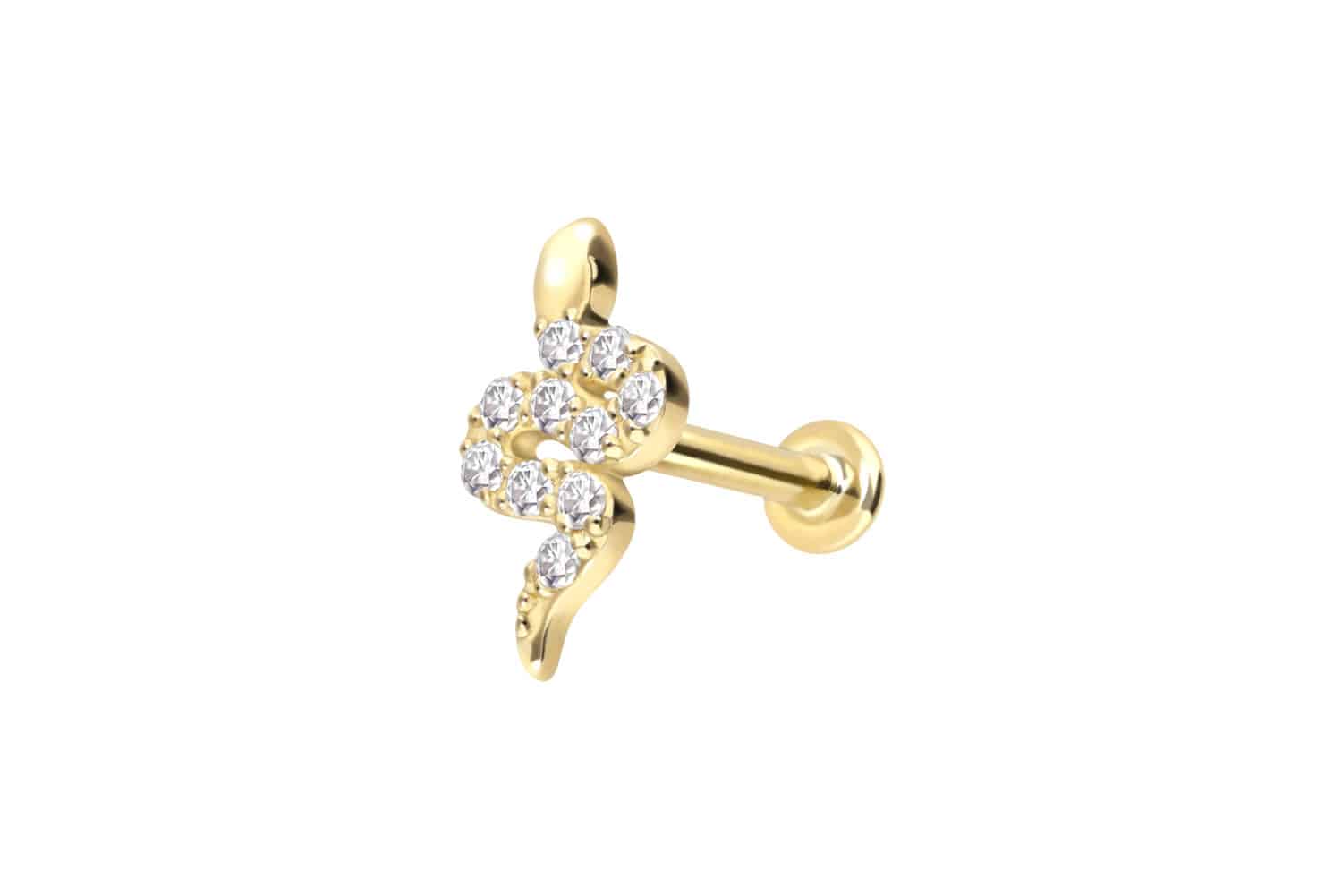 14 Karat Gold Labret Piercing mit Innengewinde MOISSANIT-SCHLANGE